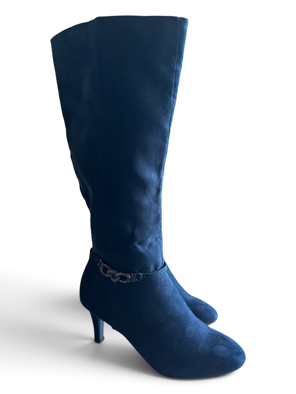 Karen Scott Tall Suede Navy Knee-High Heeled Dress Boots NEW